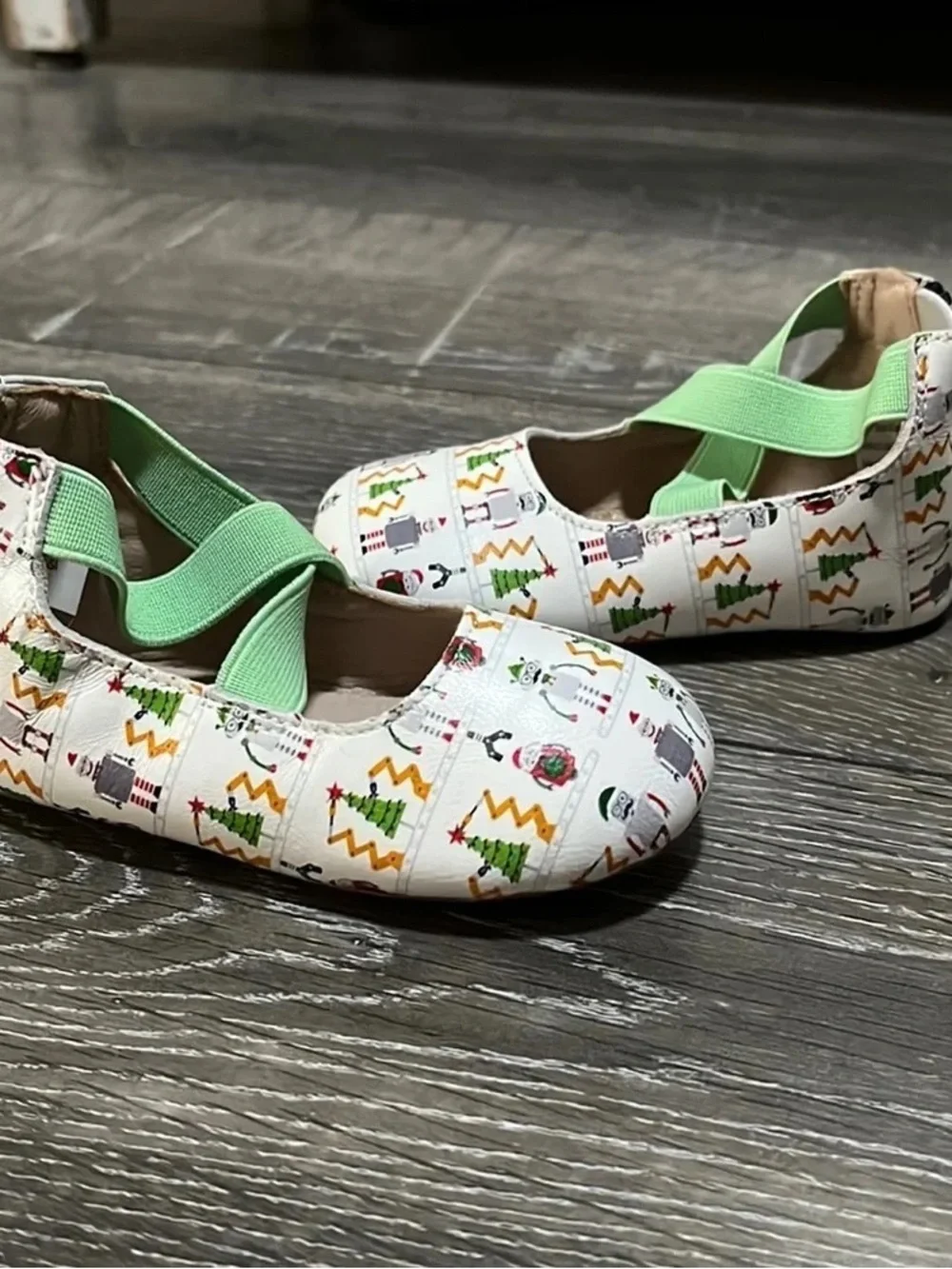 Girls Holiday Robot Print Mary Jane Shoes with Mint Cross Straps